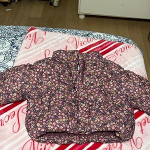 Zara Floral Puffer Jacket - Burgundy with Multicolor Flowers
